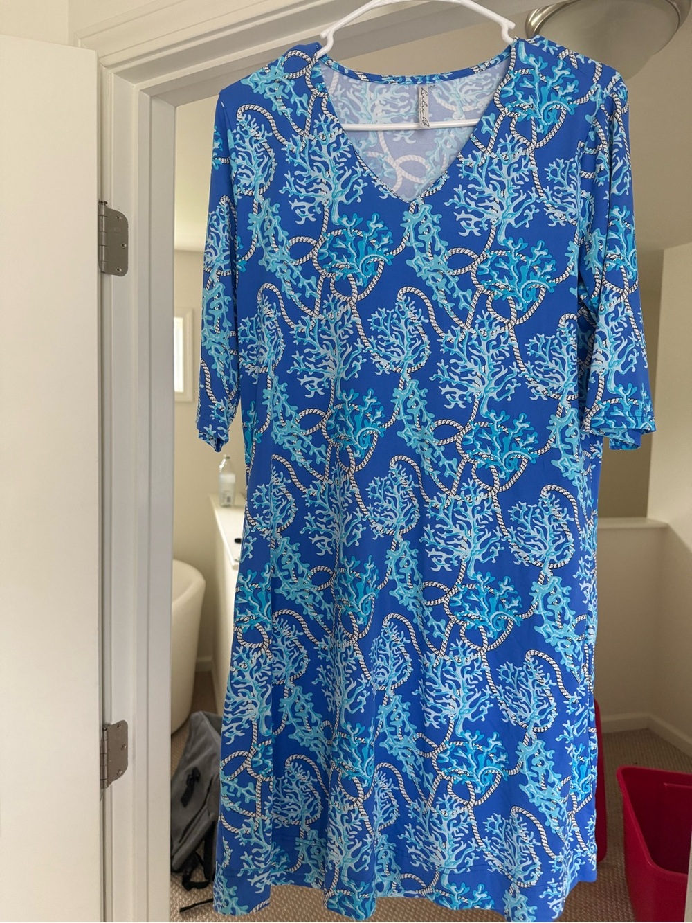 Lulu-B Blue & Aqua Coral-Print V-Neck Dress